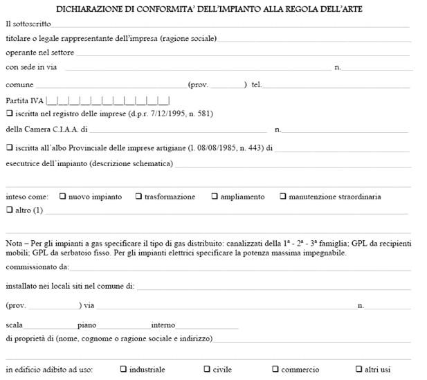 Dichiarazione di conformità Certificazione impianto elettrico costo